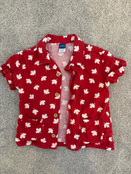 Old Navy Linen-Blend Shirt and Shorts Set, Red/White, Maple Leaf Print, 18-24 months, Kids 24 Month (18-24M)