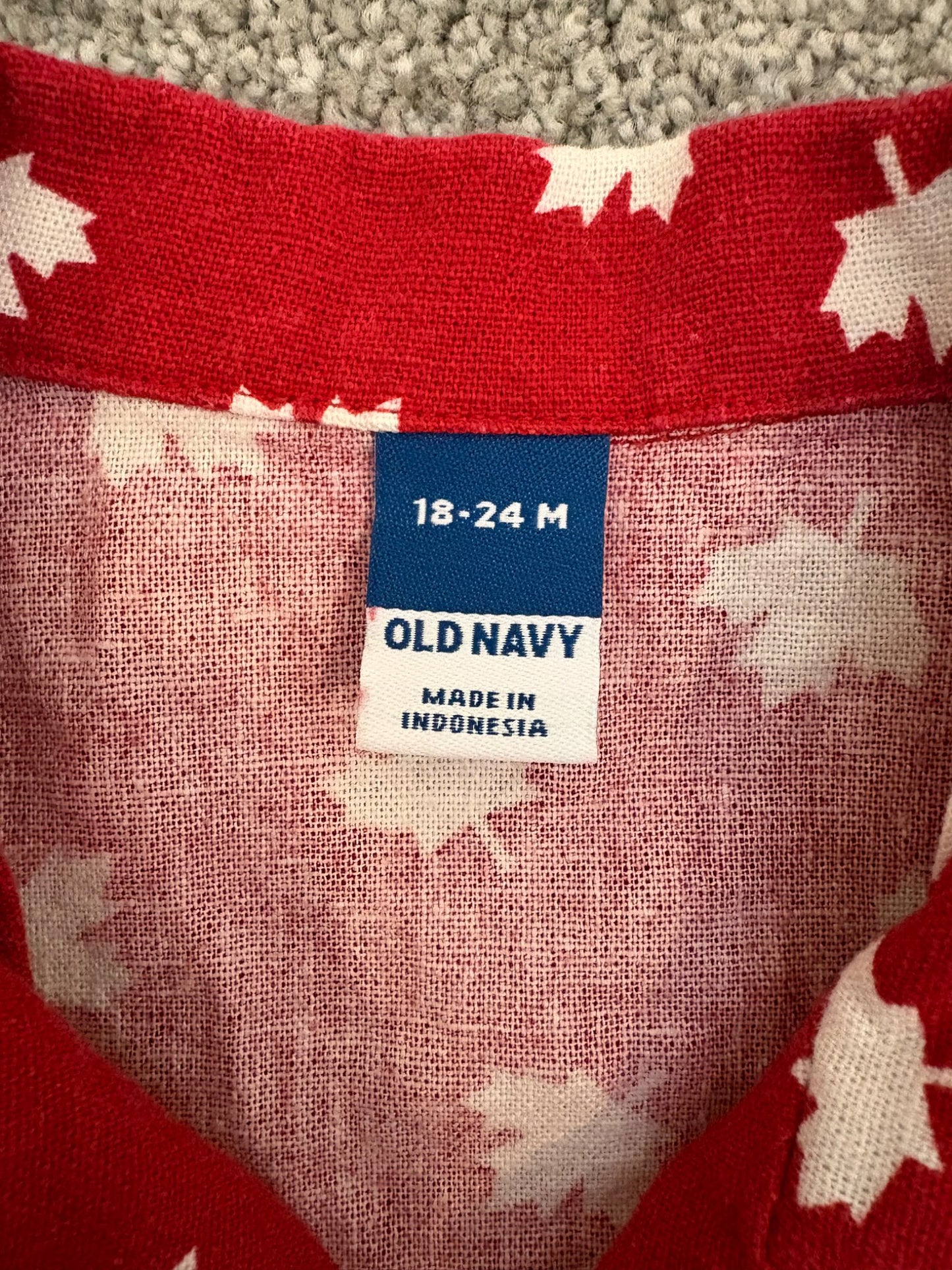 Old Navy Linen-Blend Shirt and Shorts Set, Red/White, Maple Leaf Print, 18-24 months, Kids 24 Month (18-24M)