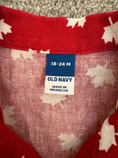 Old Navy Linen-Blend Shirt and Shorts Set, Red/White, Maple Leaf Print, 18-24 months, Kids 24 Month (18-24M)
