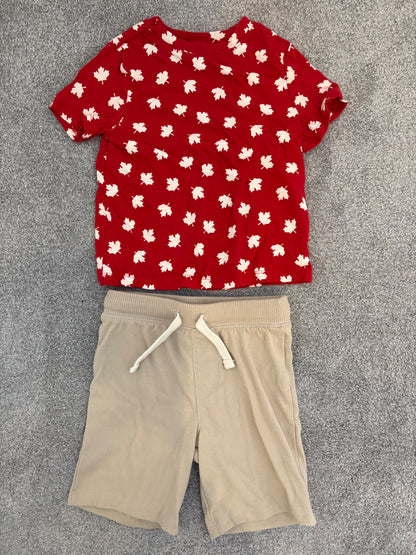 Old Navy Printed Maple Leaf T-Shirt & Pull-On Shorts Set for Toddler Boy, Size 3T, Kids 3T