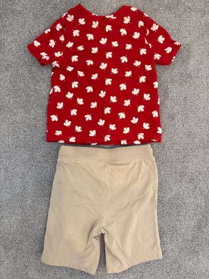 Old Navy Printed Maple Leaf T-Shirt & Pull-On Shorts Set for Toddler Boy, Size 3T, Kids 3T