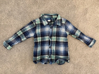 Old Navy Long-Sleeve Plaid Pocket Shirt, Blue Plaid, Size 18-24 months, Kids 24 Month (18-24M)