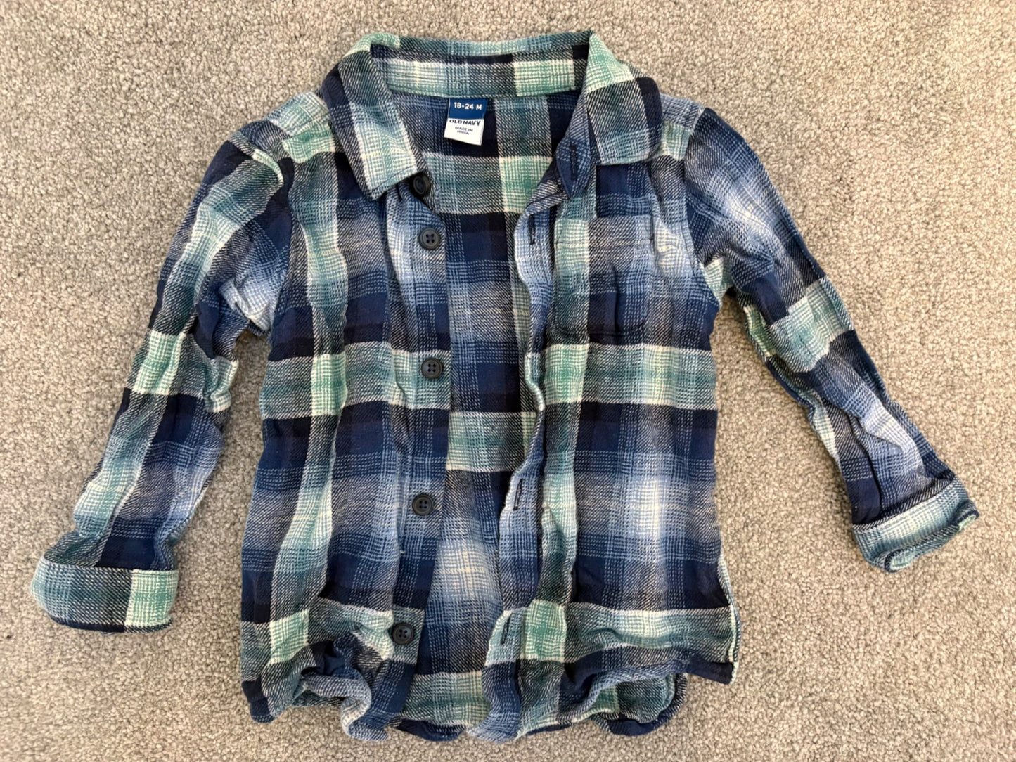 Old Navy Long-Sleeve Plaid Pocket Shirt, Blue Plaid, Size 18-24 months, Kids 24 Month (18-24M)