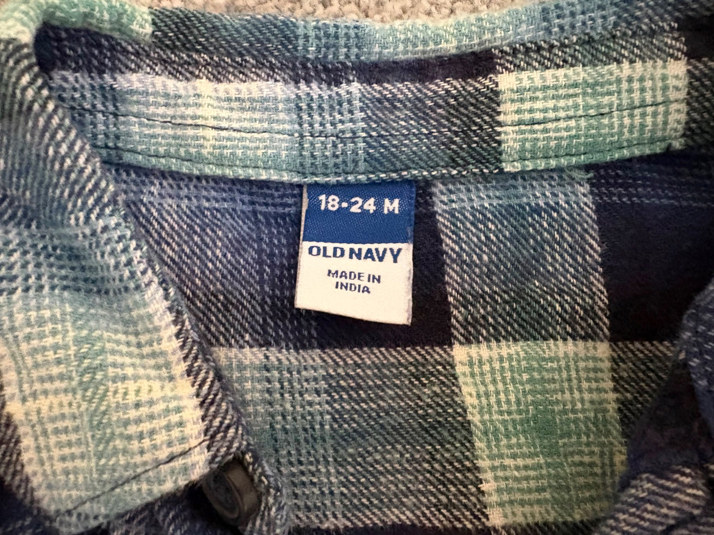 Old Navy Long-Sleeve Plaid Pocket Shirt, Blue Plaid, Size 18-24 months, Kids 24 Month (18-24M)