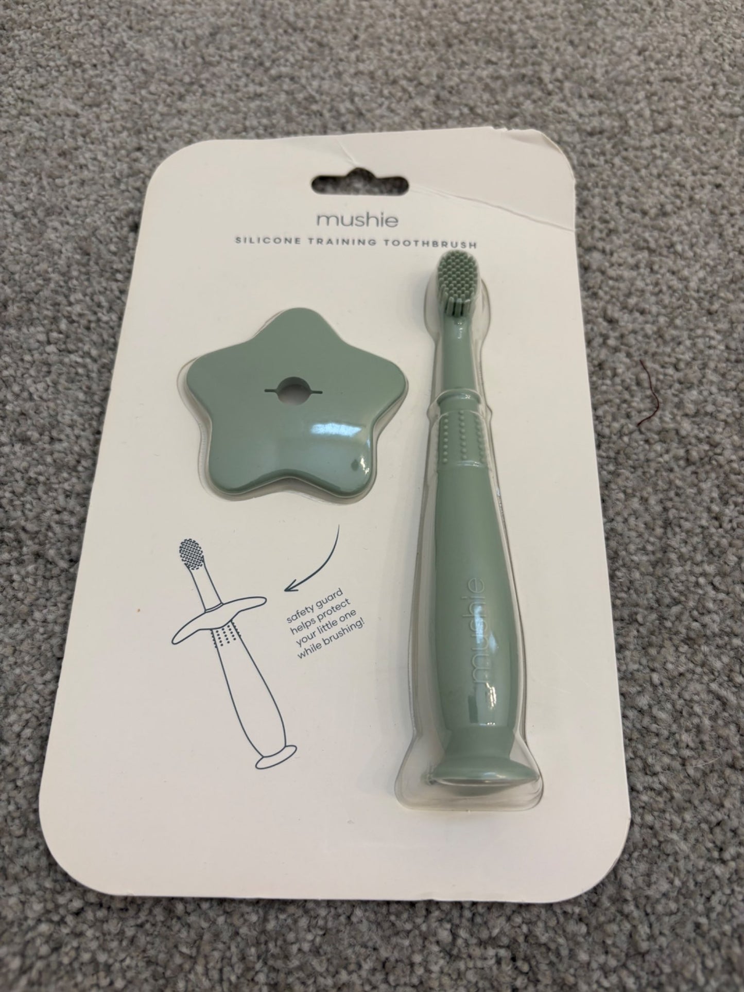 Mushie Star Training Silicone Toothbrush, Green, New in Packaging