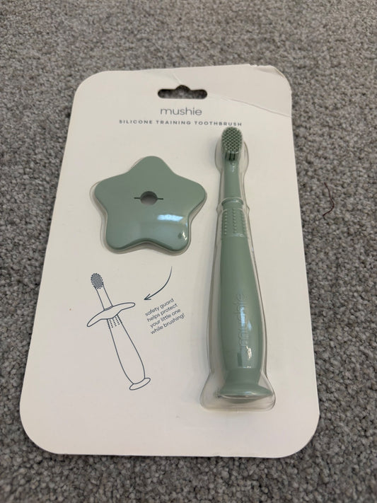 Mushie Star Training Silicone Toothbrush, Green, New in Packaging