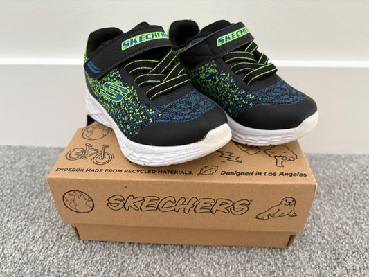 Skechers Kids' Microspec II Slip On Sneakers, Black/Blue/Lime, Size 7, Box included, Shoes 7 (Walkers:12-24 mth)