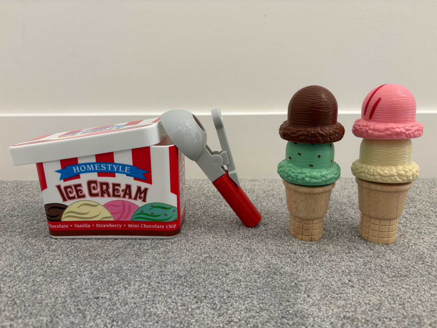 Melissa & Doug Scoop and Stack Ice Cream Cone Wooden Magnetic Pretend Play Food Set, Ages 3+
