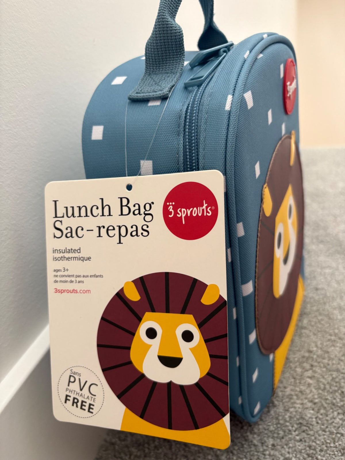 3 Sprouts Insulated Lunch Bag for Kids, Lion, NWT