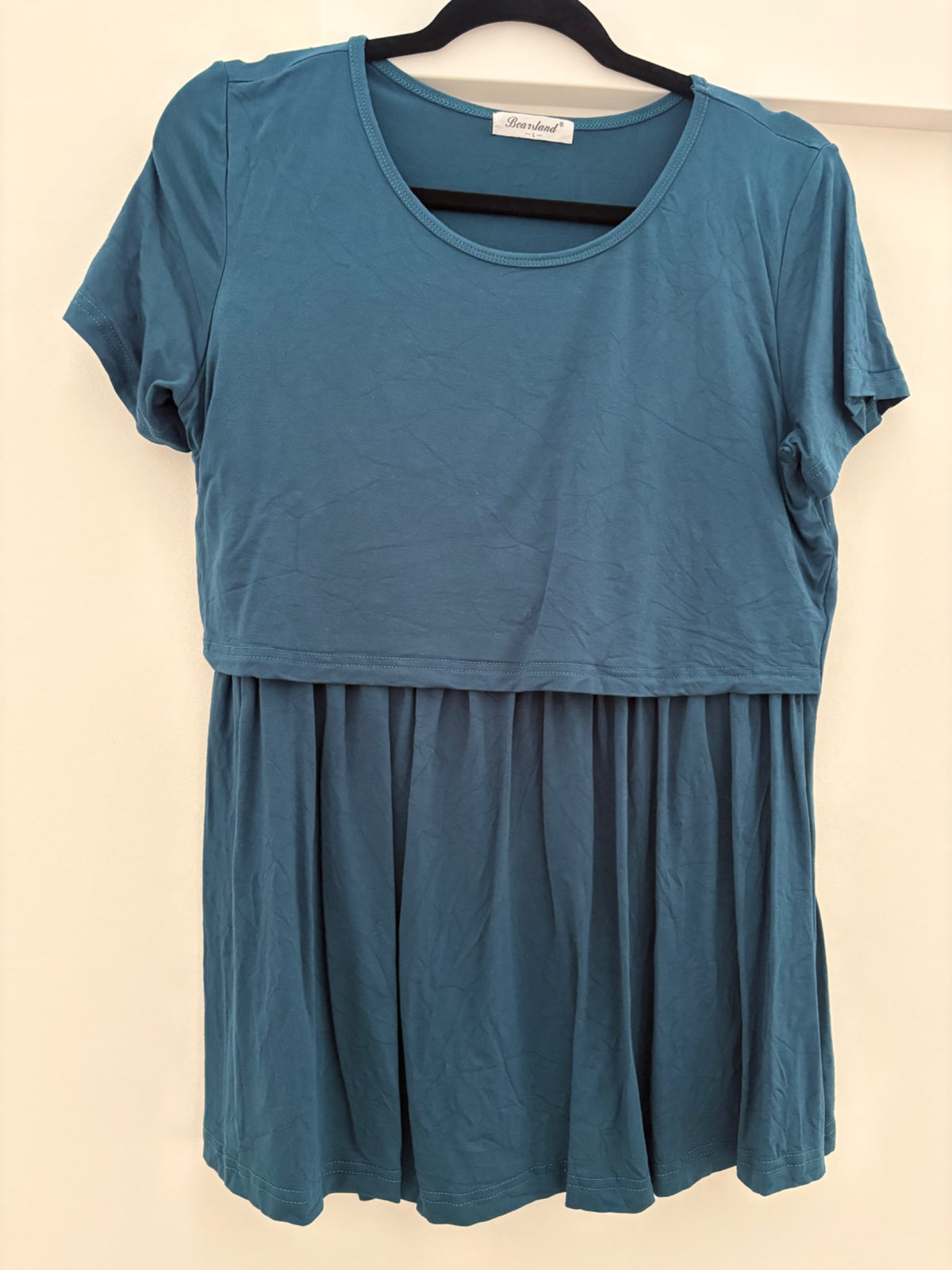 Bearsland Nursing Top Short-Sleeve Scoop Neck Shirt, Vivid Blue, Size L, Maternity L (12-14)
