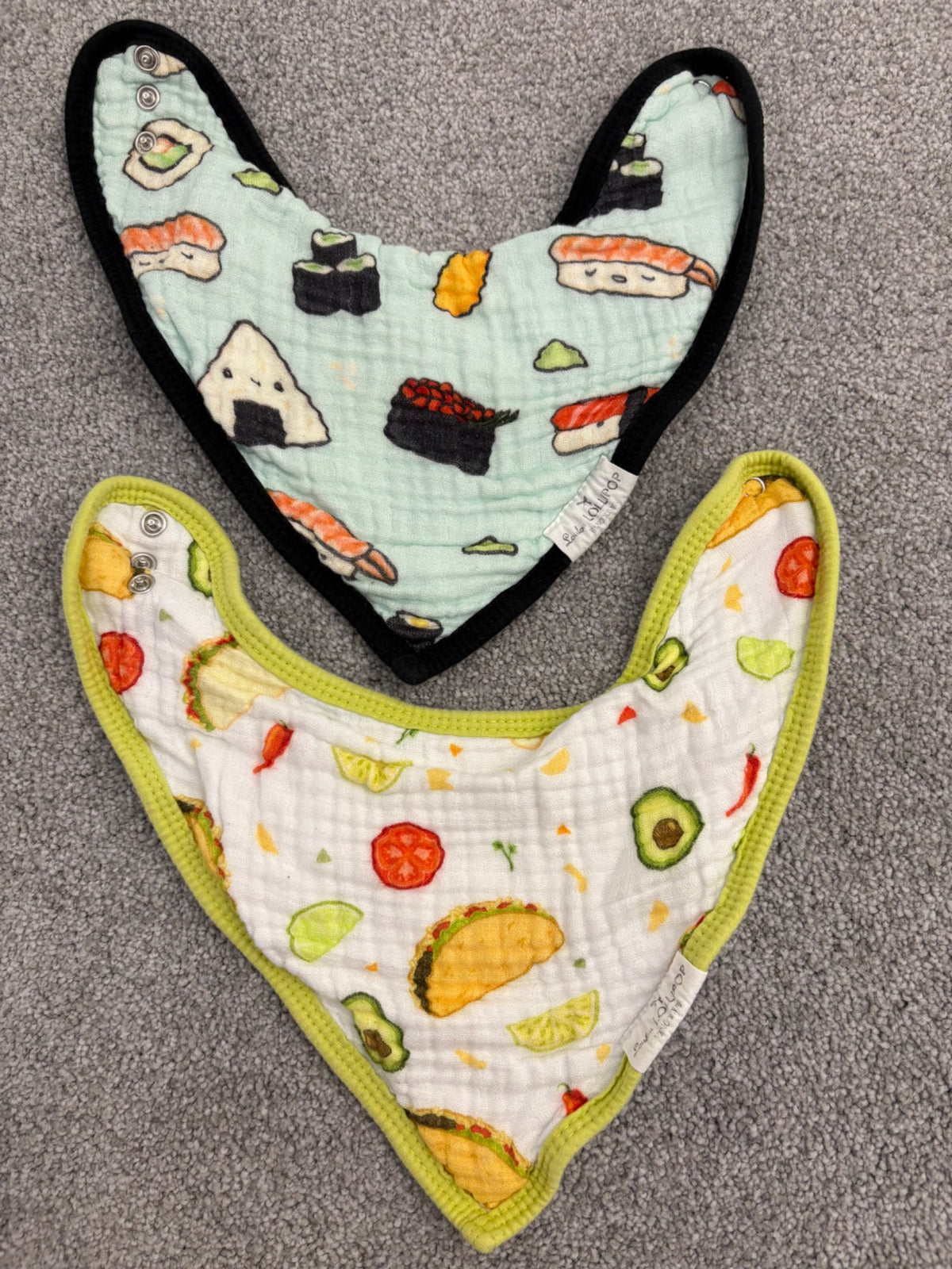 Loulou Lollipop Bandana Bib Set, Sushi/Taco, 2 Pack, Ages 3 to 12 months