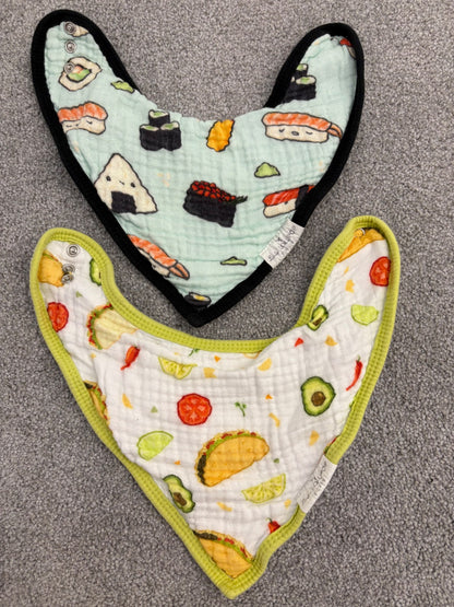 Loulou Lollipop Bandana Bib Set, Sushi/Taco, 2 Pack, Ages 3 to 12 months