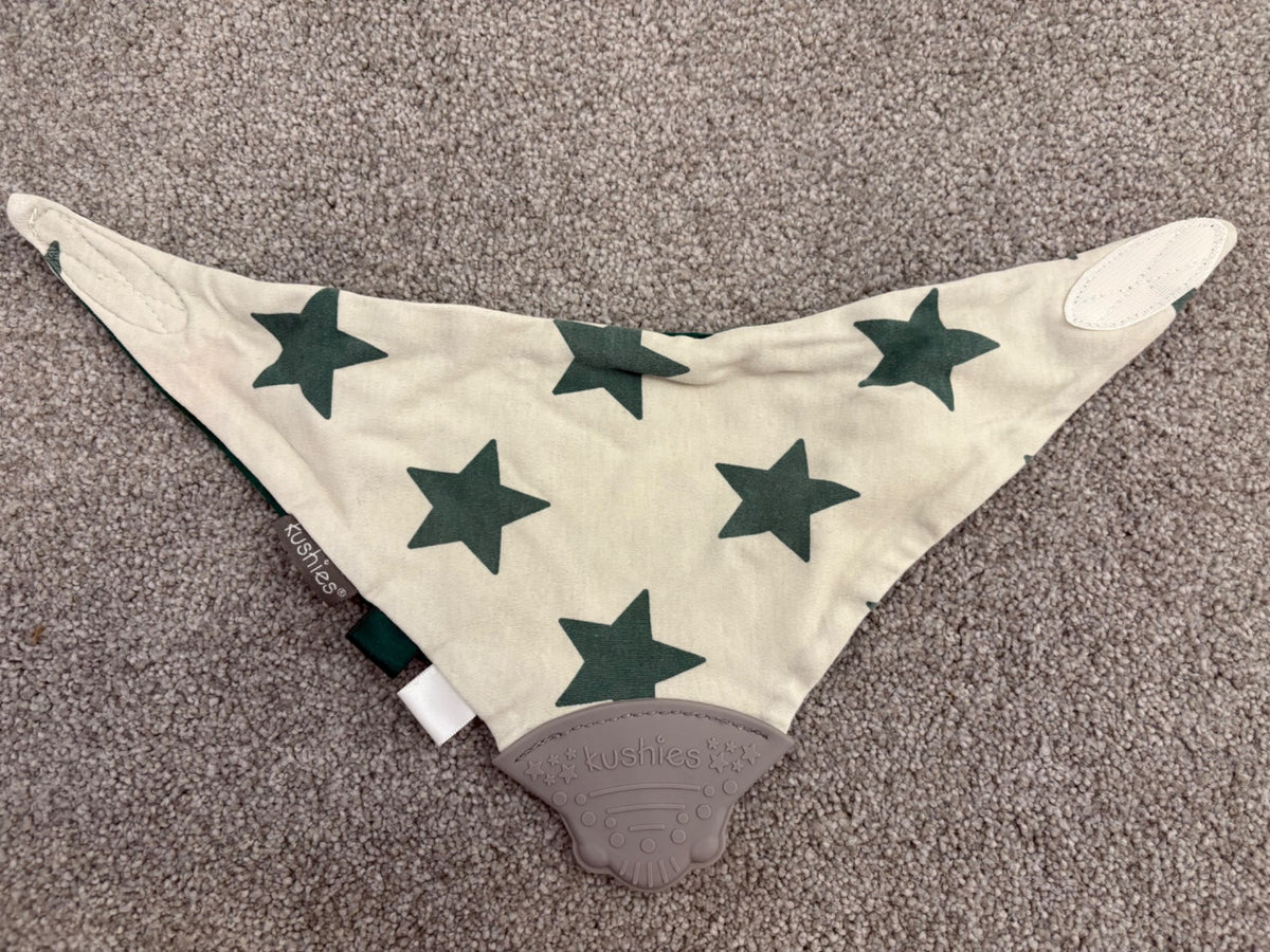 Kushies Chew Bib, Green Stars, Velcro