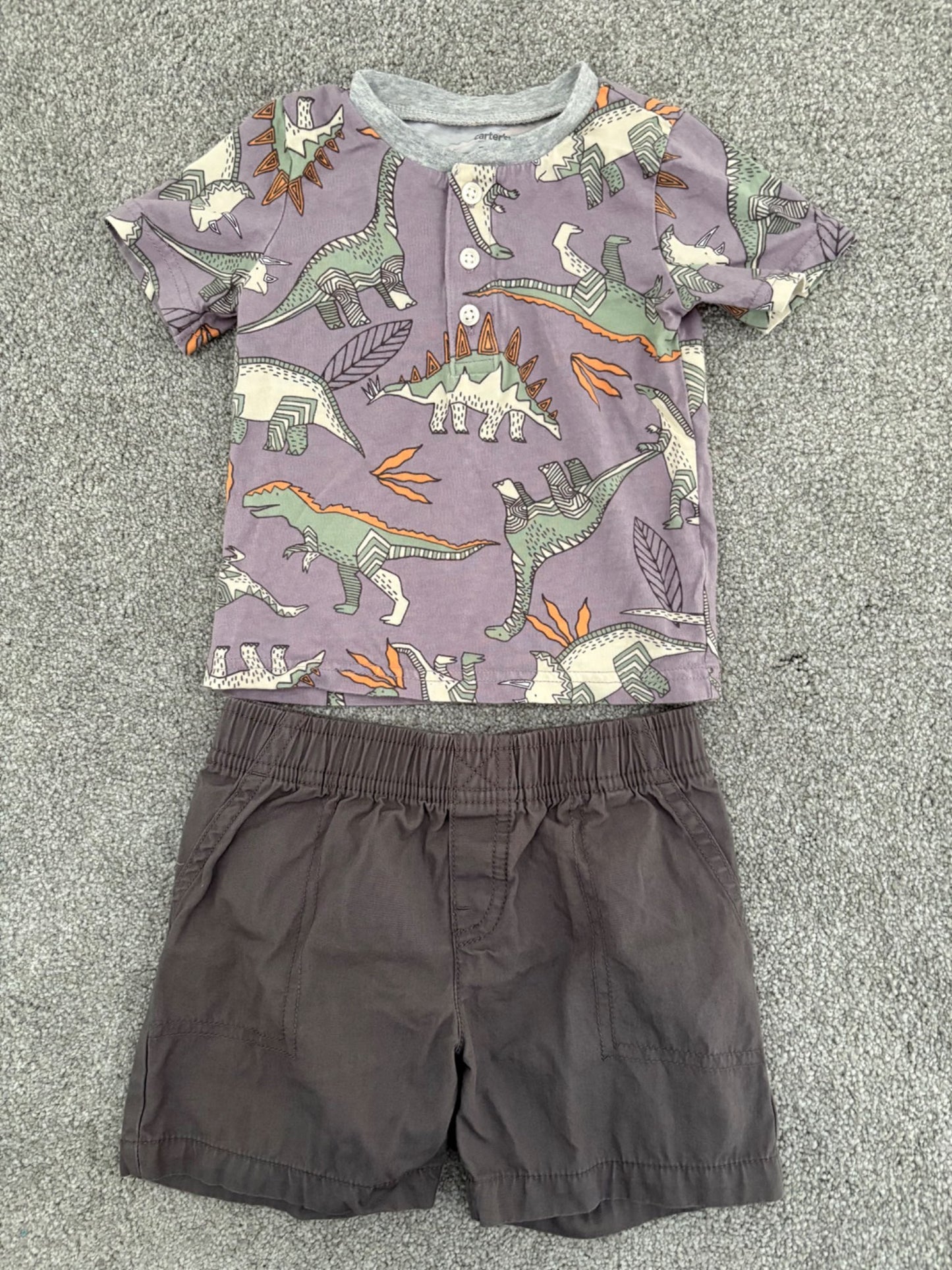 Carter’s 2-Piece Dinosaur Henley Tee & Short Set, 18 months, Kids 18 Month (12-18M)