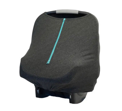 Baby Leaf Car Seat Cover, Grey with Teal Zipper