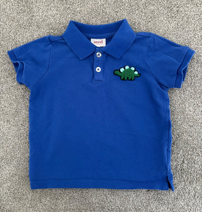 Seed Heritage Little Boy's Dino Patched Polo Top, Blue, Size 2, Kids 2T