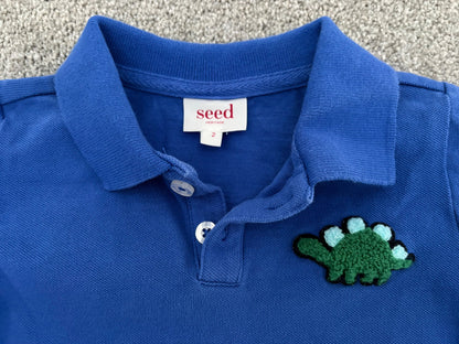 Seed Heritage Little Boy's Dino Patched Polo Top, Blue, Size 2, Kids 2T