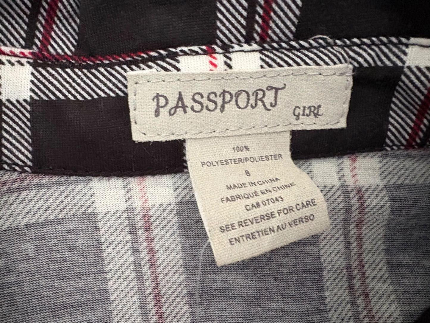 Passport Girl Black/White/Red Long Sleeve Plaid Shirt, NWT, Size 8, Kids 8