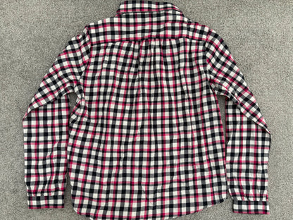 Uniqlo Girls Flannel Long Sleeve Shirt, Pink/Black/White Plaid, NWT, Size 140 (9-10 years old), Kids 10