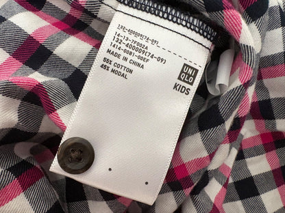 Uniqlo Girls Flannel Long Sleeve Shirt, Pink/Black/White Plaid, NWT, Size 140 (9-10 years old), Kids 10