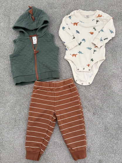 Carter’s 3-Piece Dinosaur Little Vest Set, 12 months, Kids 12 Month (9-12M)