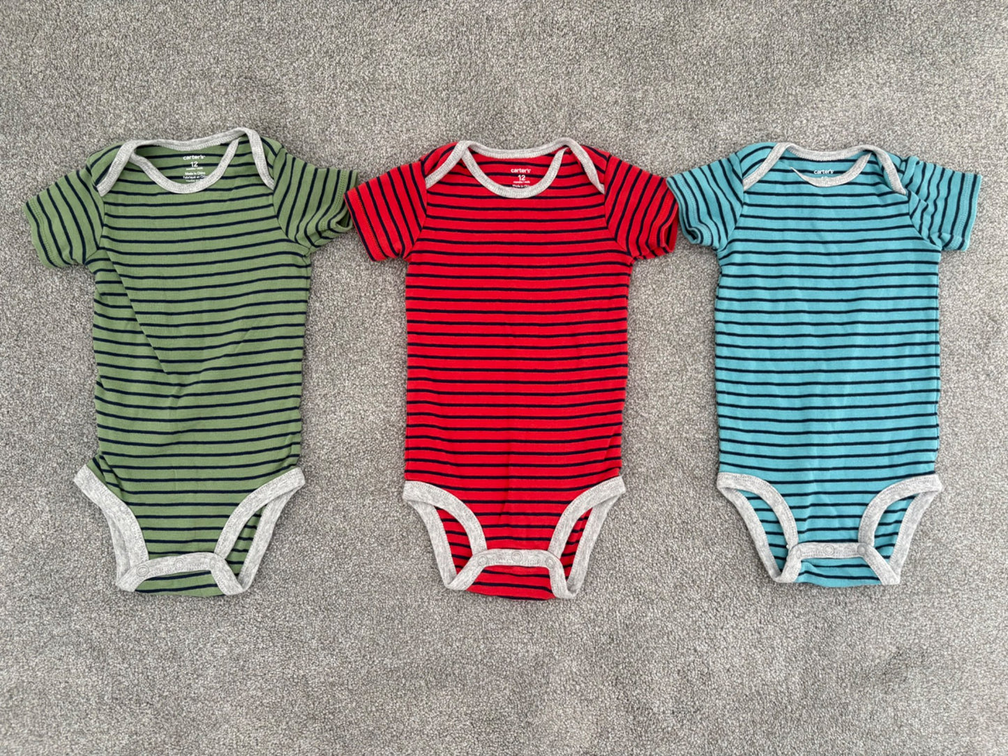 Carter’s 3-Pack Stripe Short-Sleeve Bodysuits, 12 months, Kids 12 Month (9-12M)
