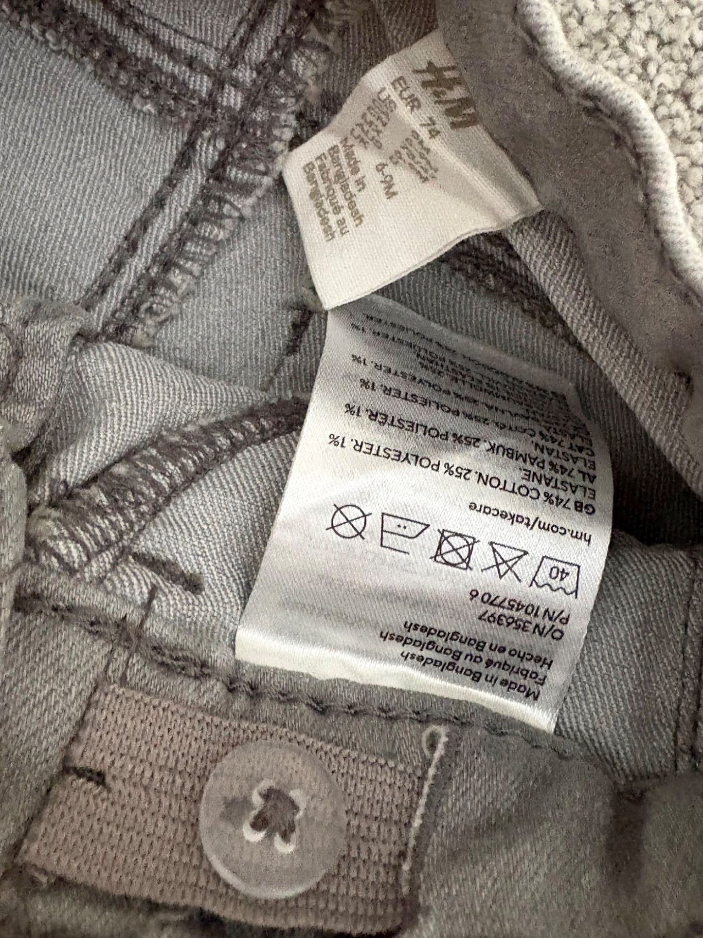 H&M Light Grey Slim Fit Jeans, 6-9 months, Kids 9 Month (6-9M)
