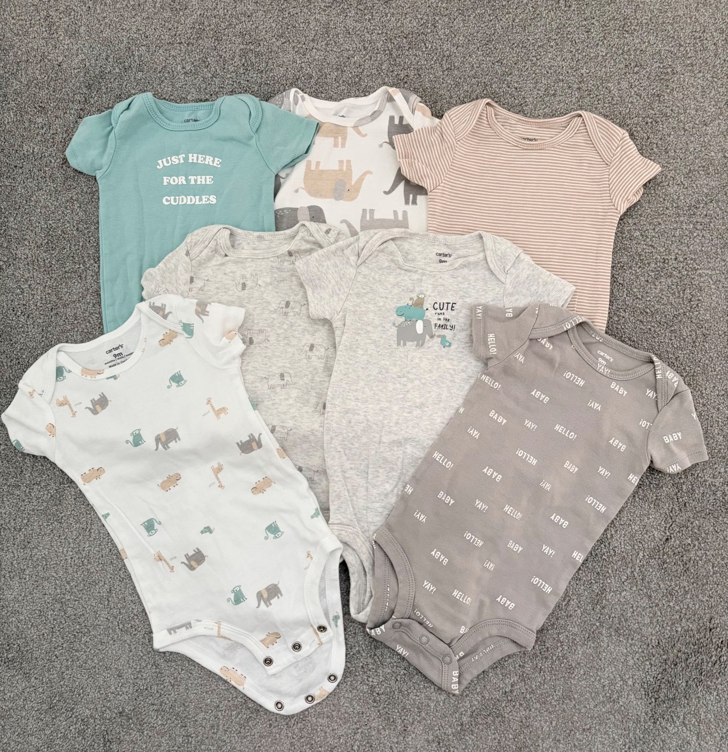 Carter’s 7-Pack Short-Sleeve Bodysuits, 9 months, Kids 9 Month (6-9M)