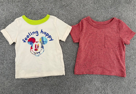 Joe Fresh Baby Boy’s T-shirts, 2 Shirts - Mickey Mouse and Heather Red, 6-12 months, Kids 12 Month (9-12M)