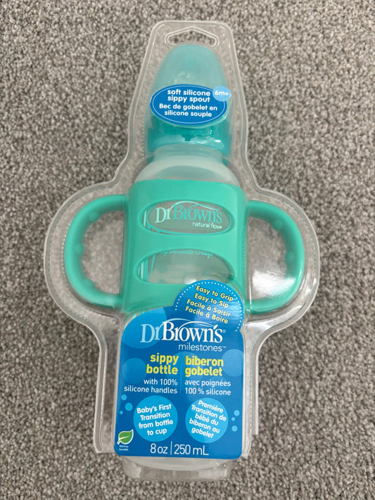 Dr Brown’s Sippy Bottle with Silicone Handles, Green, New in packaging, 6 months+