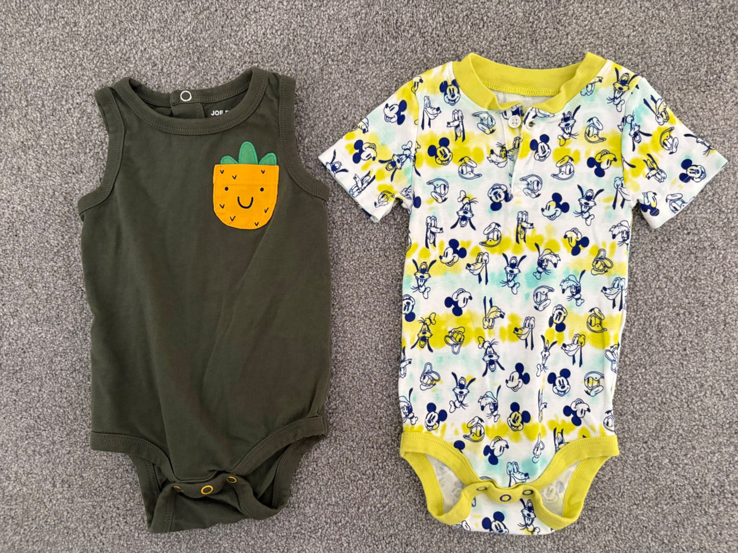 Joe Fresh Baby Boys’ Disney Print Short-Sleeve Bodysuit and Sleeveless Bodysuit with Pocket, 6-12 months, Kids 12 Month (9-12M)