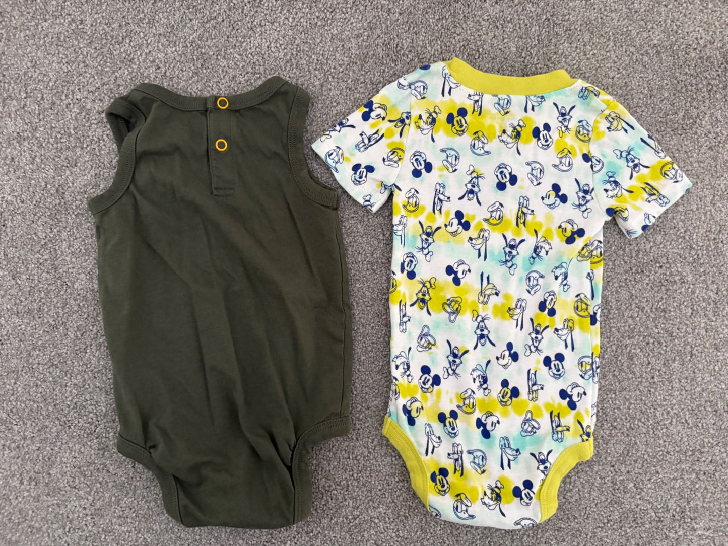 Joe Fresh Baby Boys’ Disney Print Short-Sleeve Bodysuit and Sleeveless Bodysuit with Pocket, 6-12 months, Kids 12 Month (9-12M)