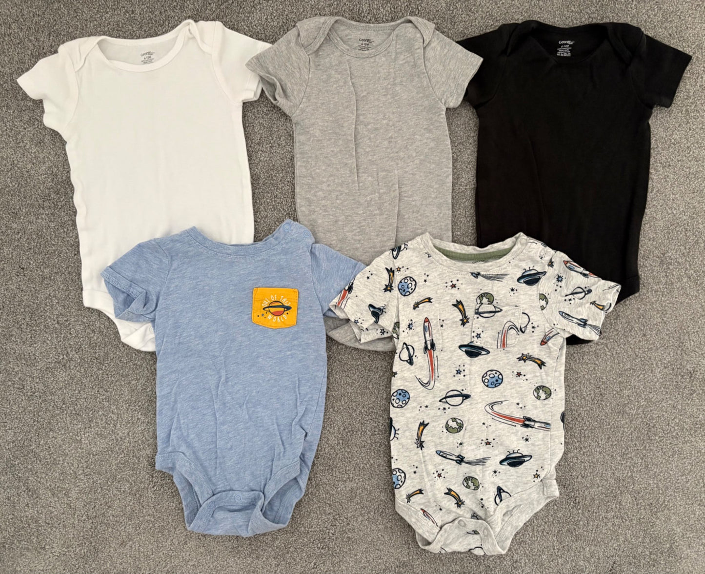 George Baby Boys' Short Sleeve Bodysuits, 5 Pieces, 6-12 months, Kids 12 Month (9-12M)