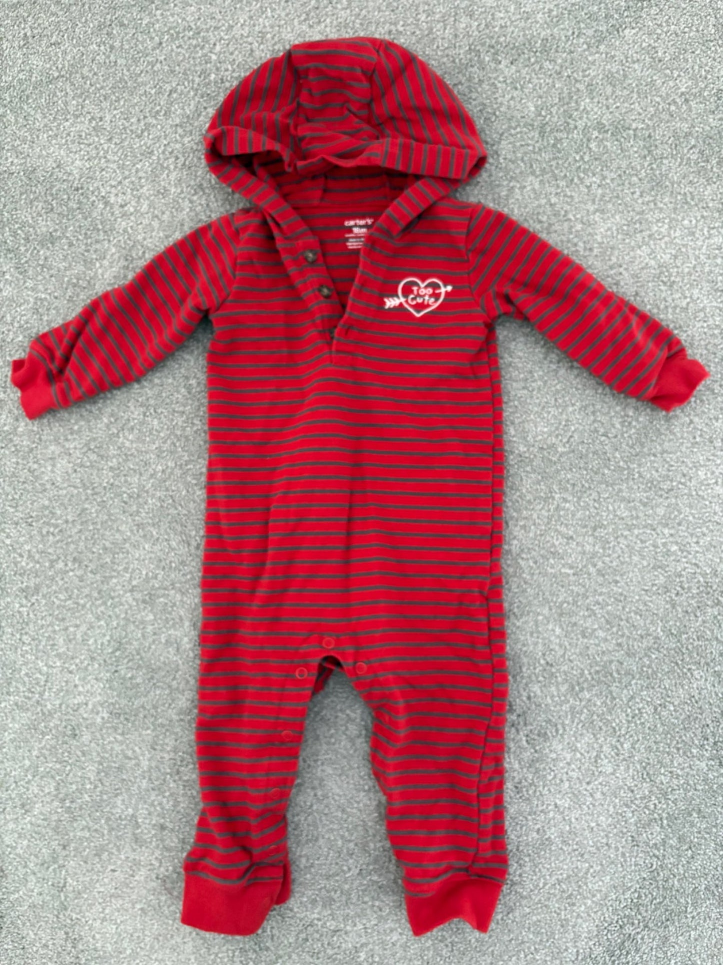 Carter’s Valentine's Day Hooded Jumpsuit, Red Stripe, 18 months, Kids 18 Month (12-18M)