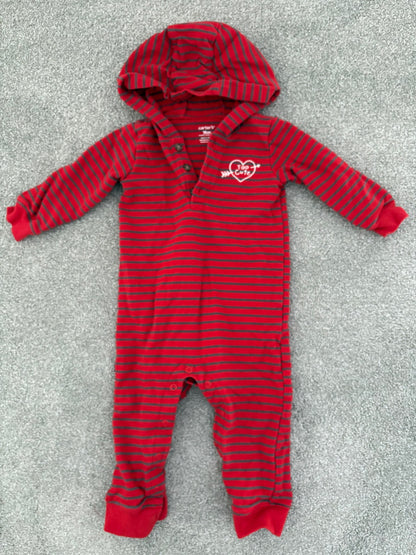 Carter’s Valentine's Day Hooded Jumpsuit, Red Stripe, 18 months, Kids 18 Month (12-18M)
