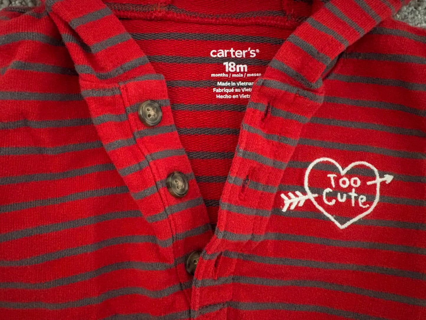 Carter’s Valentine's Day Hooded Jumpsuit, Red Stripe, 18 months, Kids 18 Month (12-18M)