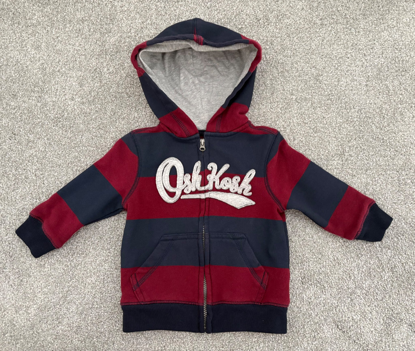 Carter’s OshKosh Logo Zip Hooded Jacket, Blue and Red Stripe, 6-9 months, Kids 9 Month (6-9M)
