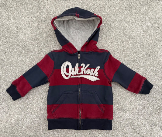 Carter’s OshKosh Logo Zip Hooded Jacket, Blue and Red Stripe, 6-9 months, Kids 9 Month (6-9M)