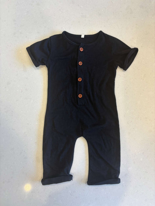 Black Short Sleeve Romper, 6-12m, Kids 12 Month (9-12M)