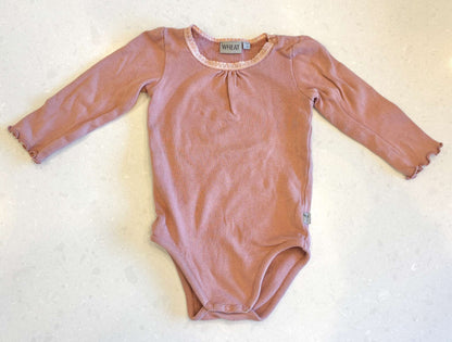 Wheat Pink Long Sleeve Onesie, 9m, Kids 9 Month (6-9M)