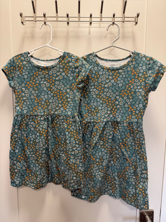 Matching green floral dresses 6 & 8 , Kids 6/6X
