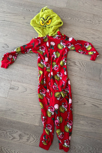 Grinch Onesie (Pink Santa Hats) size 5/6, Kids 5/5T