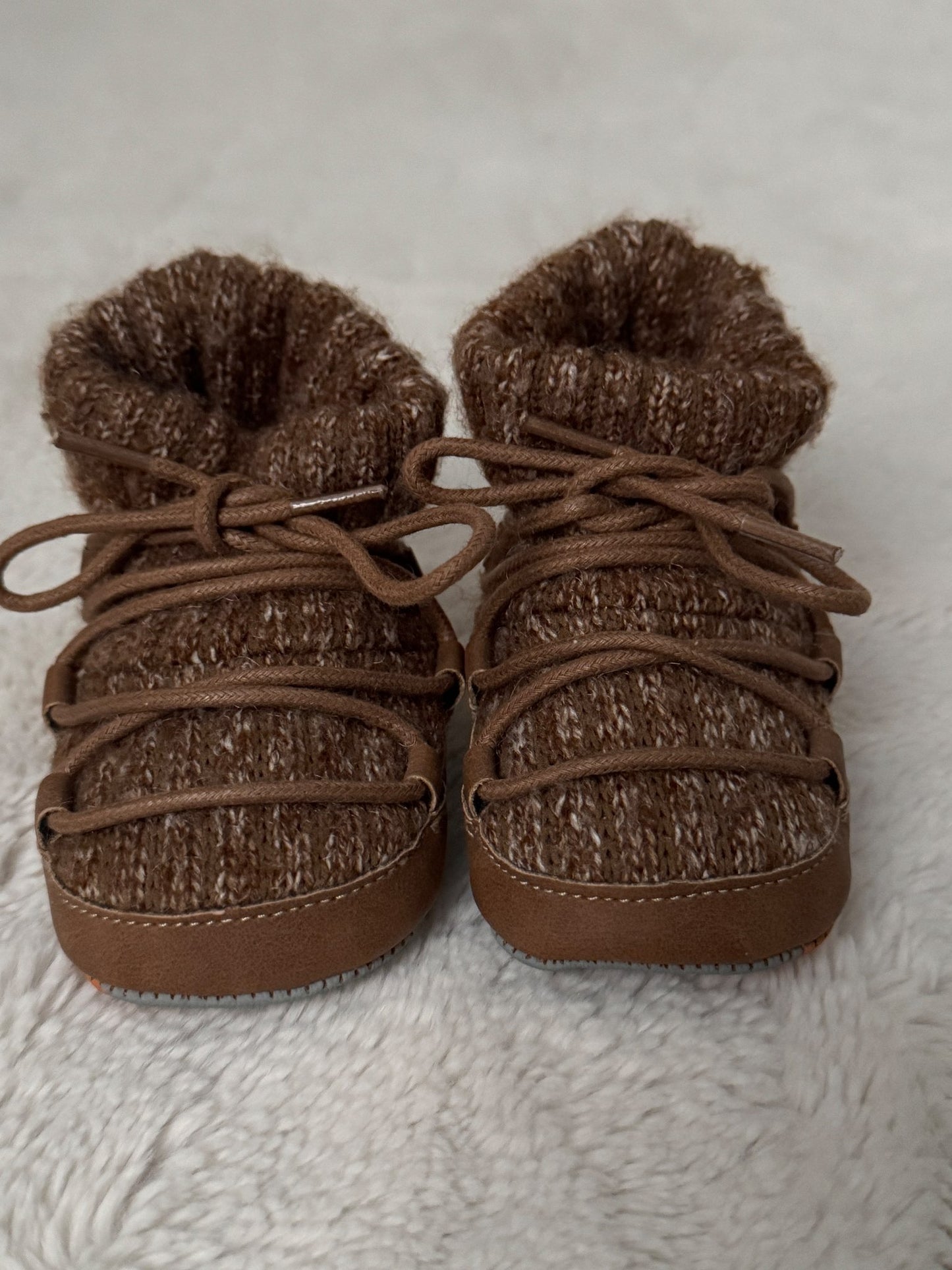 Brown Lace Up Knitted Boots , Shoes 0 (Baby: 0-12 mth)