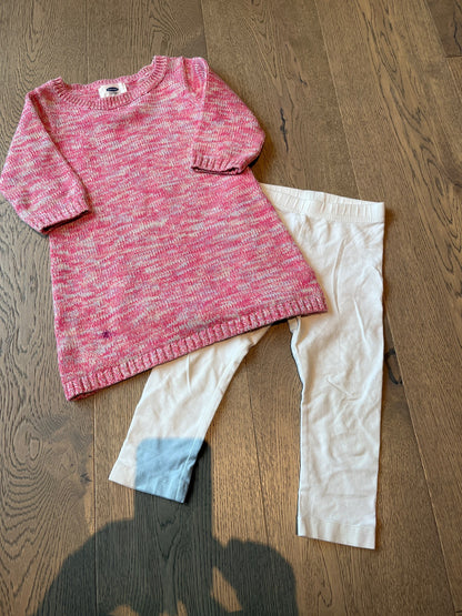 Old Navy Sweater Dress and white leggings, Kids 2T