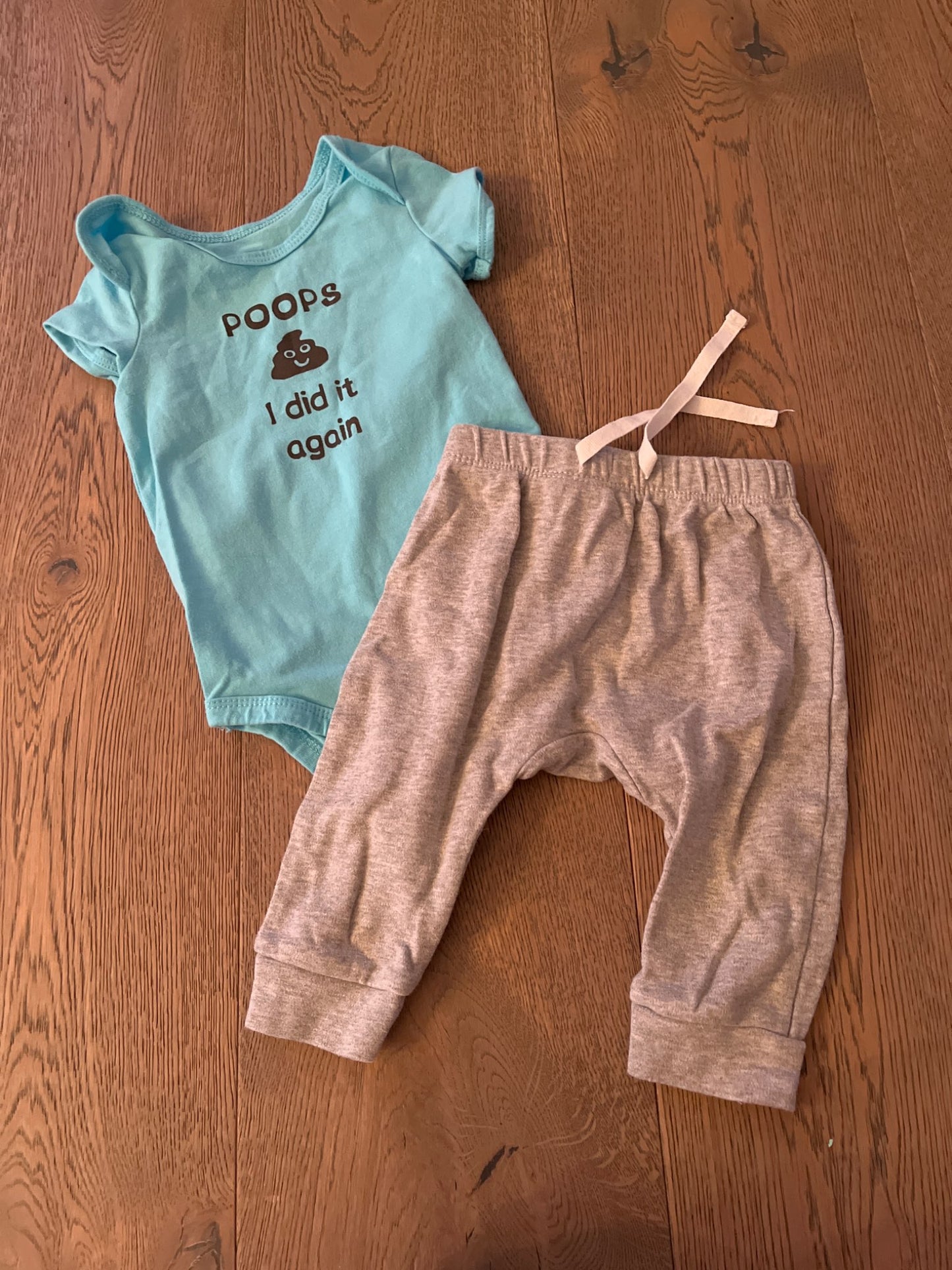 Grey joggers and blue onesie, Kids 6 Month (3-6M)