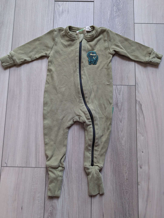 Green w/ Dinosaur Parade Organics 2 way zip Romper - 3-6 Months , Kids 6 Month (3-6M)