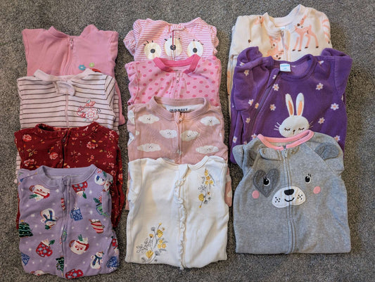 0-3 Month Girls Sleeper Lot - Various Brands and Patterns, Kids 3 Month (0-3M)