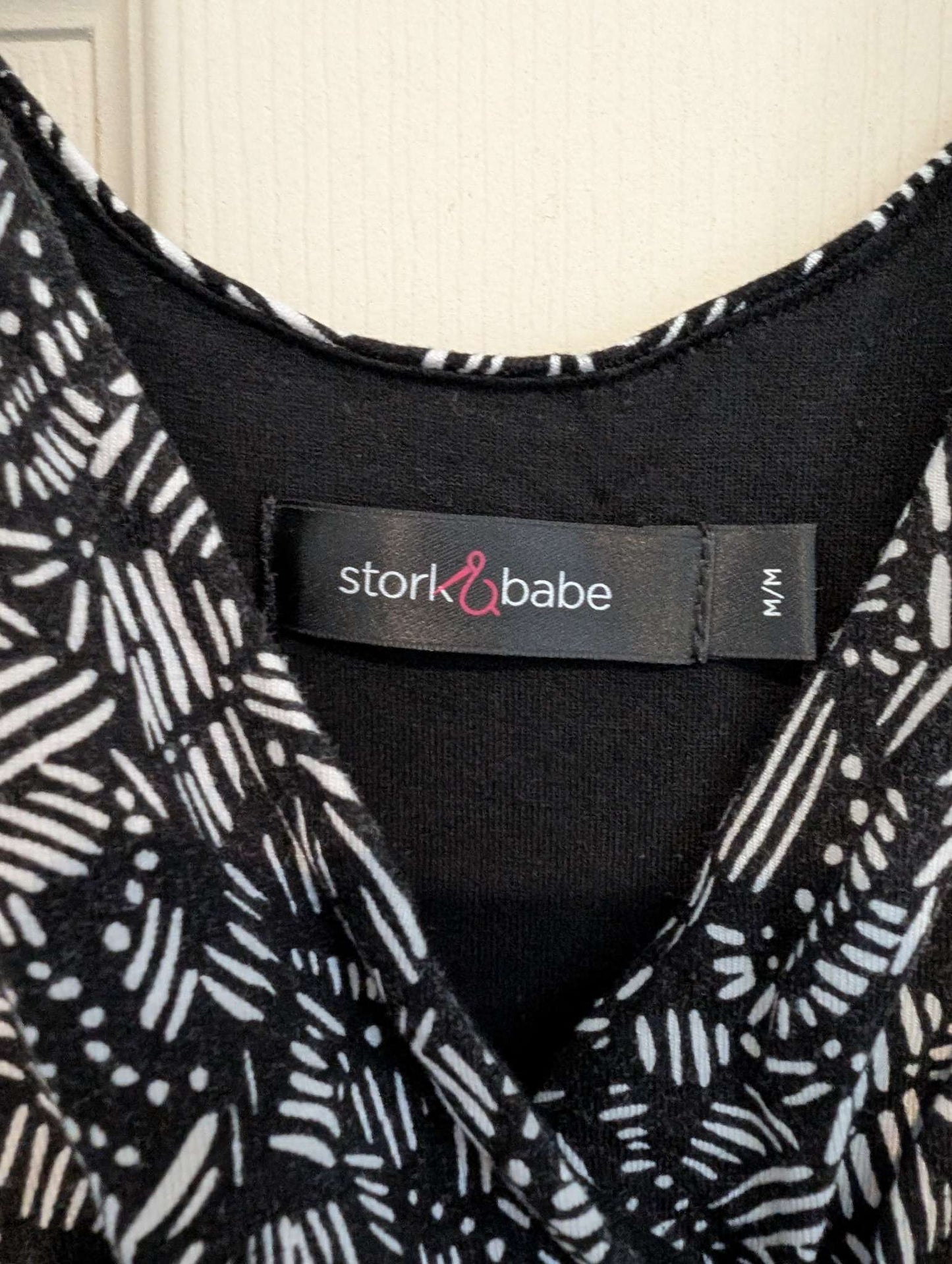 Medium Stork & Babe Black and White Patterned Maternity Dress, Maternity M (8-10)