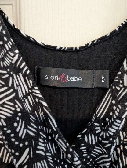 Medium Stork & Babe Black and White Patterned Maternity Dress, Maternity M (8-10)