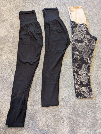 Three Pairs Medium Motherhood Maternity Leggings, Maternity M (8-10)